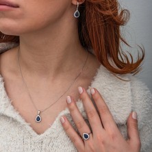 Harem Altın Gümüş Lacivert Zirkon Taşlı Damla Kadın Set