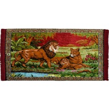 Kilim Antik Doğa Tasvirli Ormanlar Kralı Aslanlı Duvar Halısı 0844- Yeni - Çok Renkli