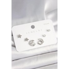 Ayder Timya 925 Ayar Gümüş Çivi Zirkon Taşlı Hilal Yıldız Model Kadın Küpe Seti (Timya/1395) 192234