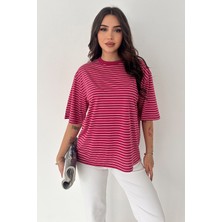 Noa Noa Kadın Oversize Çizgili Tişört – Monochrome Ease