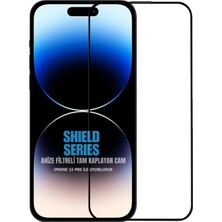 Evax (Shield Tam) iPhone 15 Pro ile Uyumlu 6d Tam 9h Temperli Esd Anti-Statik Hd+ Cam Ekran Koruyucu