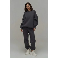 Yakamel Kadın Oversıze 3iplik Paçası Lastikli Bisiklet Yaka Eşofman Takımı