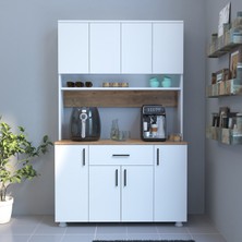 Alfimo Mobilya Belinda Kahve Köşesi Mutfak Dolabı Çok Amaçlı Dolap Beyaz&ceviz