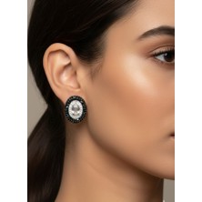 Keskin Gümüş Gümüş Siyah Özel Tasarım Bombe Kadın Küpe  Sevgililer Günü Hediye