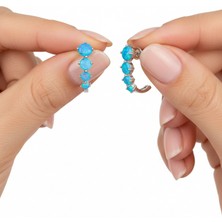 Keskin Gümüş 925 Ayar Gümüş Mavi Opal Taşlı Halka Tasarım Kadın Küpe Doğum Günü Hediye 1