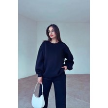 Yakamel Kadın Oversıze 3iplik Paçası Lastikli Bisiklet Yaka Eşofman Takımı