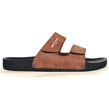 Pierre Cardin Erkek Çift Kemerli Cırtlı Terlik Taba PC-7039-7019