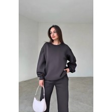 Yakamel Kadın Oversıze 3iplik Paçası Lastikli Bisiklet Yaka Eşofman Takımı