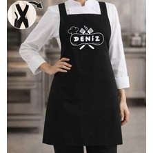 Bk Gift Kişiye Özel Isimli Çapraz Askılı Siyah Mutfak Önlüğü - 1, Aşçı Önlüğü, Şef Önlüğü, Anneye Hediye