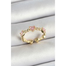 Ayder Timya Pirinç Sıralı Kalp Figürlü Zirkon Taşlı Gold Renk Ayarlanabilir Kadın Yüzük (Timya/1395) 192711