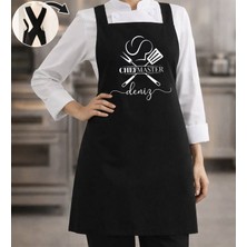 Bk Gift Kişiye Özel Isimli Çapraz Askılı Siyah Mutfak Önlüğü - 9, Aşçı Önlüğü, Şef Önlüğü, Anneye Hediye