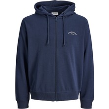 Jack & Jones Büyük Beden Logo Baskili Fermuar Kapamali Sweatshirt- College