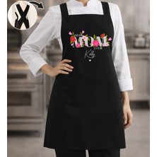 Bk Gift Kişiye Özel Anneler Günü Tasarımlı Çapraz Askılı Siyah Mutfak Önlüğü - 6, Aşçı Önlüğü, Şef Önlüğü, Anneye Hediye