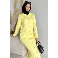 Julude Düğme Detaylı Hırka Etek Tesettür Triko Ikili Takım (S-M-L Beden Uyumludur) P-00012254