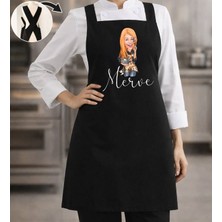 Bk Gift Kişiye Özel Karikatürlü Çapraz Askılı Siyah Mutfak Önlüğü - 9, Aşçı Önlüğü, Şef Önlüğü, Anneye Hediye