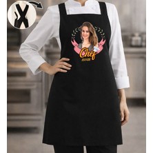 Bk Gift Kişiye Özel Fotoğraflı Çapraz Askılı Siyah Mutfak Önlüğü - 1, Aşçı Önlüğü, Şef Önlüğü, Anneye Hediye
