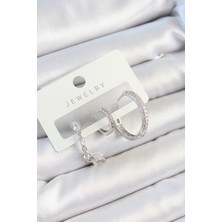 Ayder Timya Pirinç Zirkon Taşlı Sallantılı Model Gümüş Renk 3'lü Çift Kadın Küpe Set (Timya/1395) 193065