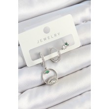 Ayder Timya Pirinç Zirkon Taşlı Göz Ve Baykuş Model Gümüş Renk 3'lü Çift Kadın Küpe Set (Timya/1395) 193071