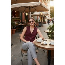 Lela Streç Fitted Fit V Yaka Düğmeli Yelek Bayan Yelek 5865971
