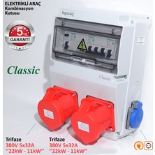 Hgsşarj "Classic" 22kW 5X32A + 5X32A + 1X16A Elektrikli Araç Kombinasyon Kutusu Kaçak Akım Röle Sch neider 5 Yıl Garanti
