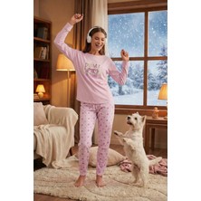 Lela Streç Standart Fit Bisiklet Yaka Desenli Pijama Takımı Bayan Pijama Takımı 6095700