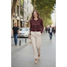 Lela Standart Fit Çizgili Yumuşak Dokulu Crop Triko Hırka Bayan Hırka 4615551