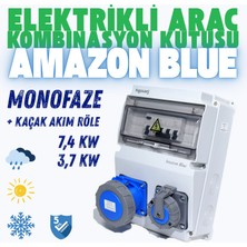 Hgsşarj "Amazon Blue'' 7.4kW 3x32A Monofaze Elektrikli Araç Kombinasyon Kutusu, Tesla Mavi Adaptöre Uyumlu, Kaçak Akım Röle, V i k o/P a n a s o n i c