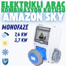 Hgsşarj ''Amazon Sky'' 7,4kW 3X32A Monofaze Elektrikli Araç Kombinasyon Kutusu Tesla Mavi Adaptör Uyumlu V i k o/P a n a s o n i c