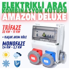 Hgsşarj "Amazon Deluxe'' 22kW 7,4kW 5X32A + 3X32A + 1X16A Elektrikli Araç Kombinasyon Kutusu Tesla Blue Adaptör Uyumlu Kaçak Akım Röle Vi ko Sigorta