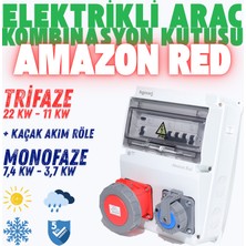 Hgsşarj ''Amazon Red'' 22kW 5X32A + 1X16A Elektrikli Araç Kombinasyon Kutusu Kaçak Akım Röle V i k o/P a n a s o n i c 5 Yıl Garanti