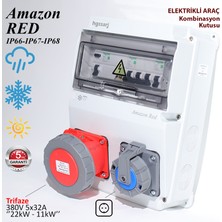 Hgsşarj "Amazon Red" 22kW Trifaze 5X32A + 1X16A Elektrikli Araç Kombinasyon Kutusu Kaçak Akım Röle IP66-IP67-IP68 Üstün Koruma 5 Yıl Garanti