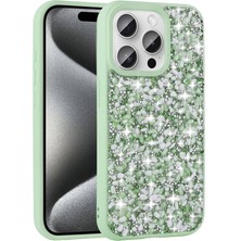 Ankayan Teknoloji Apple iPhone 15 Pro Kılıf Parlak Taşlı Tasarım Anky Linea Kapak-Açık Yeşil