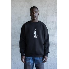Machinist Erkek Mascot Nakışlı Şardonlu Sweatshirt Siyah