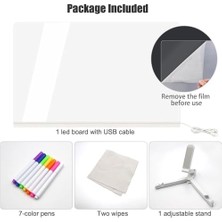 LED Işıklı Akrilik Yazı Tahtası – 20X20 cm Şeffaf Masaüstü Not Panosu, USB Bağlantılı, 7 Renkli Kalem ve Stand Dahil, Çocuklar Için Eğlenceli Yazı Tahtası, Masa Dekoratif Ledli Işık Panosu (20X30 Cm)