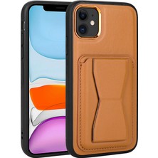 Ankayan Teknoloji Apple iPhone 12 Kılıf Kartlıklı Standlı ​pu Deri Anky Memo Kapak-Kahve Açık