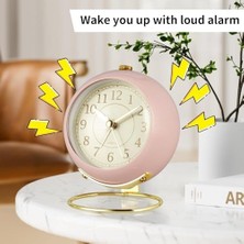Çalar Saat Analog, Klasik ve Taşınabilir Masa Saati, Gece Işıklı, Pil ile Çalışan, Sessiz Alarm Özellikli, Yatak Odası ve Çalışma Alanları Için Uygun (Pembe)