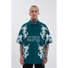 Machinist Erkek Aesthetic Flower Baskılı Polo Yaka Tişört Yağ Yeşili