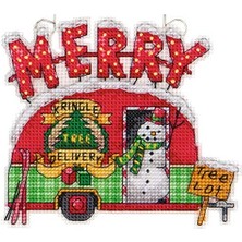 Tatil Kamyonu Süsleri Yeni Başlayanlar Için Sayılan Kanaviçe Seti, 14 Adet Plastik Tuval, 4 Parça