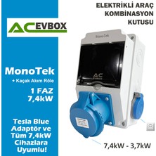 Acevbox Hgsşarj "Monotek" 7,4kW 3X32A + 1X16A Monofaze Kombinasyon Kutusu Kaçak Akım Röle Tesla Mavi Adaptör ve Tüm 7,4kw Mobil Cihazlar