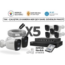 Karer 5mp Ip-Gece Renkli-Sesli Kayıt-Güvenlik Kamera Tak - Çalıştır | 5 Kamera Her Şey Dahil Güvenlik Paketi