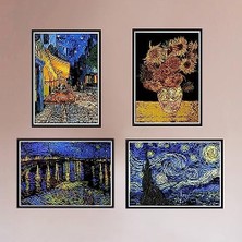 Scratch Art Tablo 4 Parça Vincent Van Gogh Çizik Gökkuşağı Kağıt Seti Yetişkinler ve Çocuklar Için, Kendin Yap Eskiz Kartı Gravür Zanaat Gece Görüşü Kazı Tahtası 4 Aletli - Kafe Terası, Ayçiçekleri,