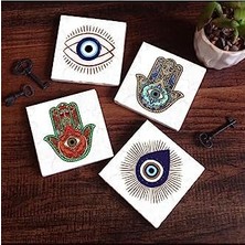 Nazar, Fatma Ana Eli  Taş Bardak Altlığı Seti - 4 Parça - Dekoratif, Rustik Mutfak Aksesuarı, 10X10 Cm, Kaydırmaz Tabanlı, Şık ve Dayanıklı SC403