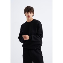 Machinist Erkek Basic Bisiklet Yaka Oversize Sweatshirt Siyah