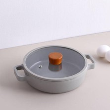 Fika Gri Cam Kapaklı Döküm Sahan 20 cm