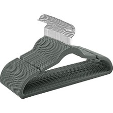 Kadife Elbise Askısı, 30NANLU Set, Askılar, Kaymaz, Omuz Bölgesinde Çentikler, Pantolon Köprüsü, 360 Dönebilen Kanca, Yer Tasarrufu Sağlar, Gri