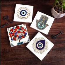 Nazar, Nar Ağacı, Fatma Ana Eli  Taş Bardak Altlığı Seti - 4 Parça - Dekoratif, Rustik Mutfak Aksesuarı, 10X10 Cm, Kaydırmaz Tabanlı, Şık ve Dayanıklı SC409
