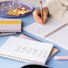 A5 Spiralli Karton Kapak Kareli Okul Defteri 80 Yaprak 4'lü Set - Ders Programlı - Renkli