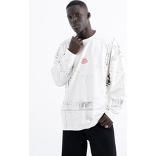 Machinist Erkek Full Baskılı Uzun Kollu Tişört Ekru