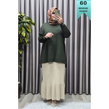 Elmas Tesettür Kadın Giyim Büyük Beden Kolu Fermuar Detaylı Fitilli Standart Beden Triko Tunik