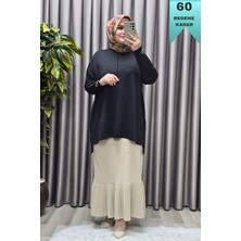 Elmas Tesettür Kadın Giyim Büyük Beden Kolu Fermuar Detaylı Fitilli Standart Beden Triko Tunik